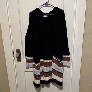 Pink Republic Black and Brown Striped Cardigan